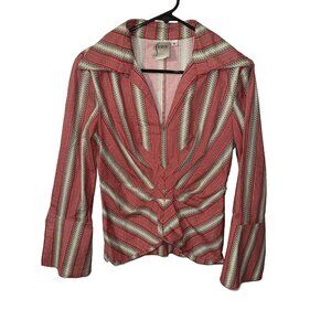 Finley Red Abstract Blouse Zipper Waist to Hem Point Collar Size Small